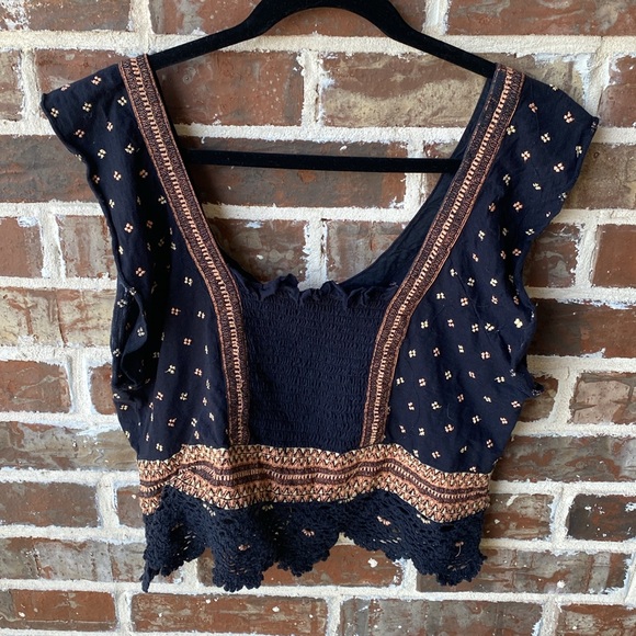 Free People Black Santorini Black and Gold Embroidered Top - Picture 4 of 16